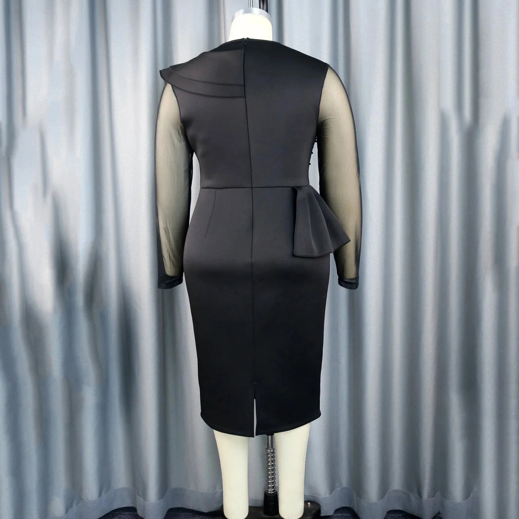 Beaded ruffle sheath dress by Showlu Fashion Store featuring luxury mid-calf length design and elegant party-ready style.