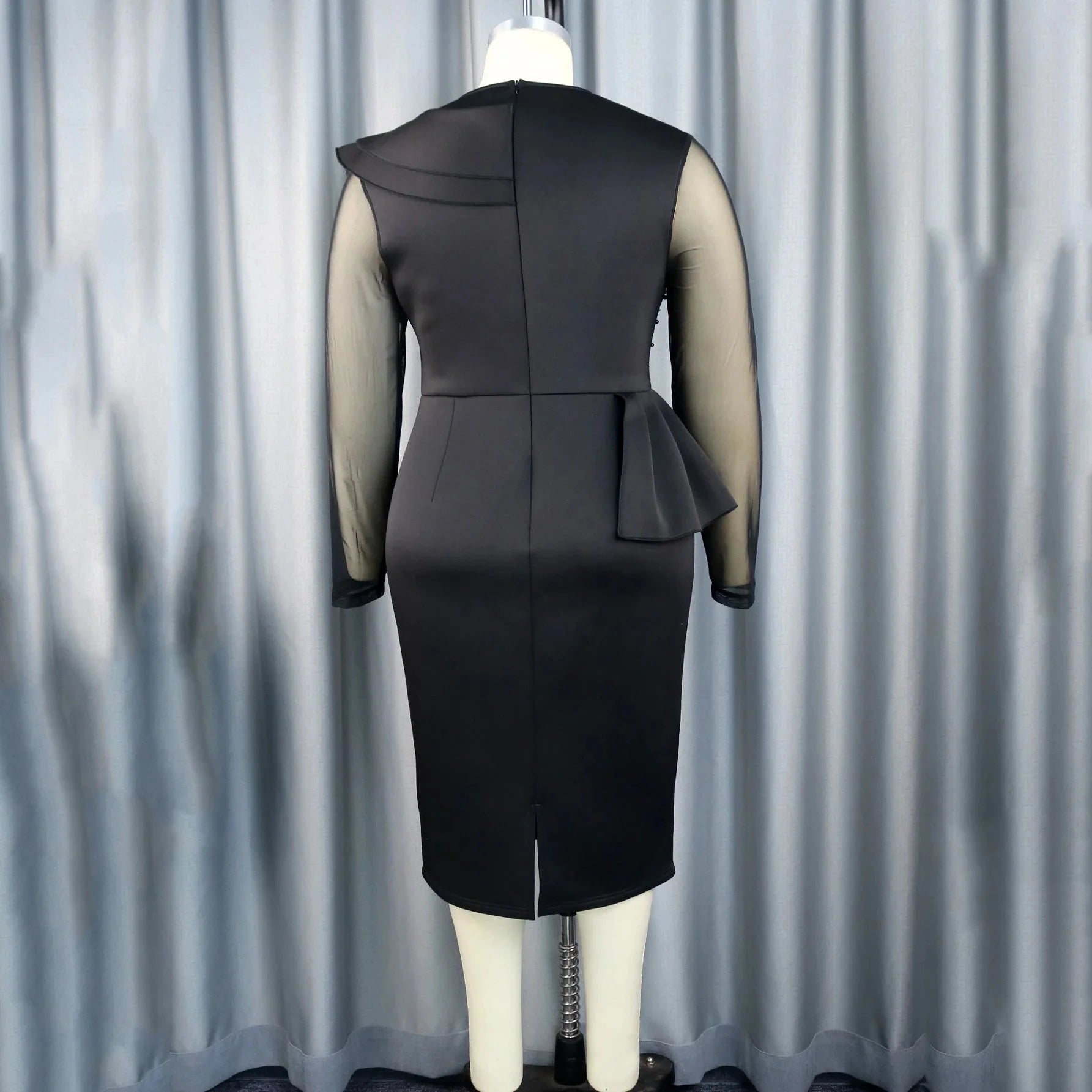 Beaded ruffle sheath dress by Showlu Fashion Store featuring luxury mid-calf length design and elegant party-ready style.