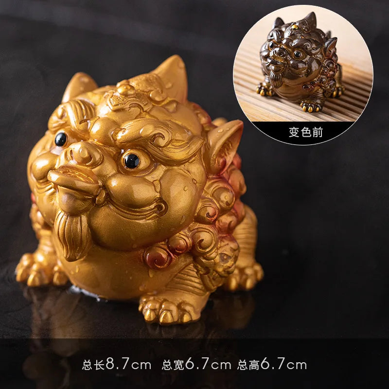 Color-changing Pixiu tea pet decoration from Showlu Fashion Store, used for tea ceremonies and bringing fortune.