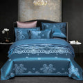 Luxury Jacquard Bedding Sets Floral Grey Pink Comfort A/B High-End Embroidery Duvet Pillowcase Flat Bed Sheet Queen King Size