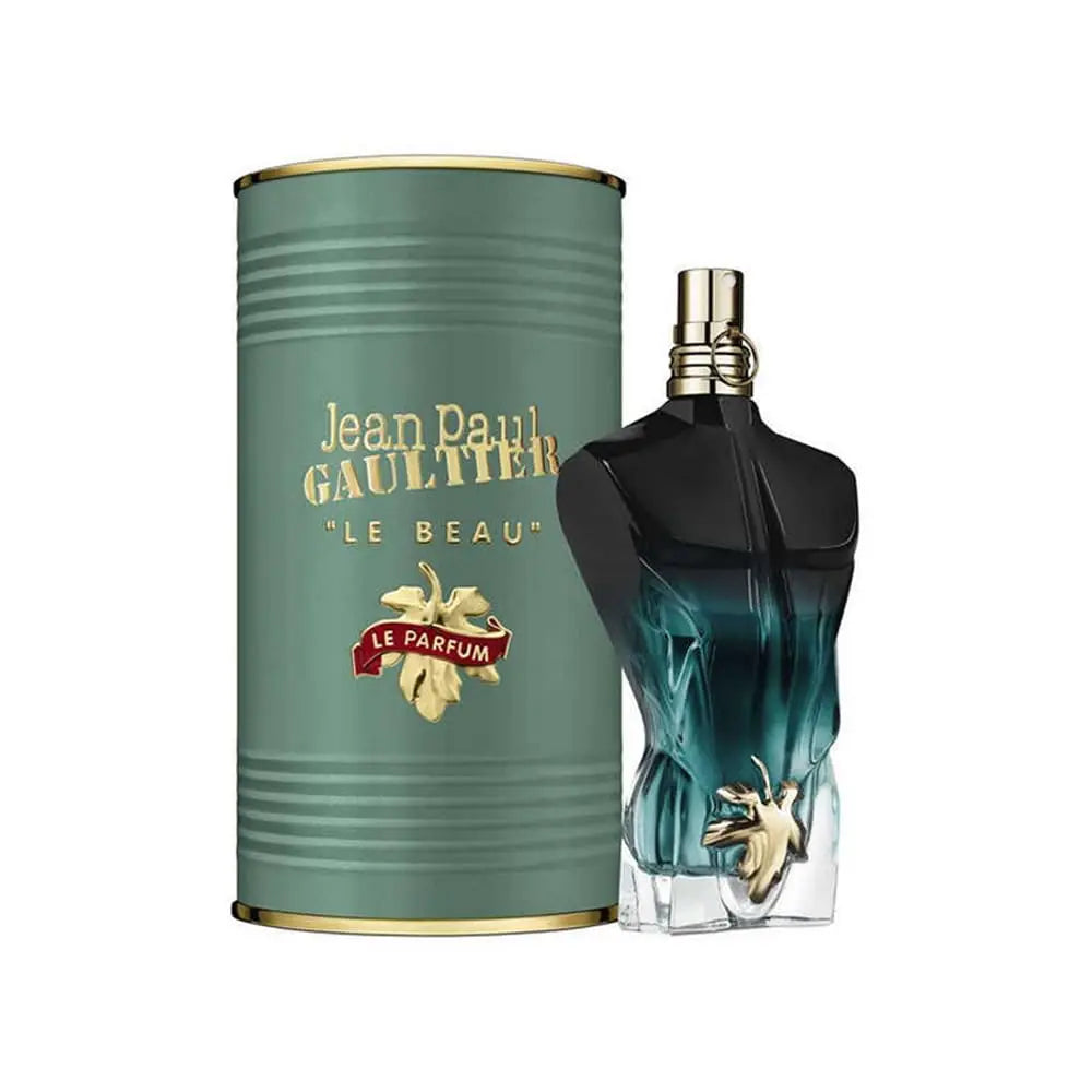 Unisex floral Jean Paul Gaultier Le Beau Le Parfum 125ml perfume bottle with sleek design and floral accents.