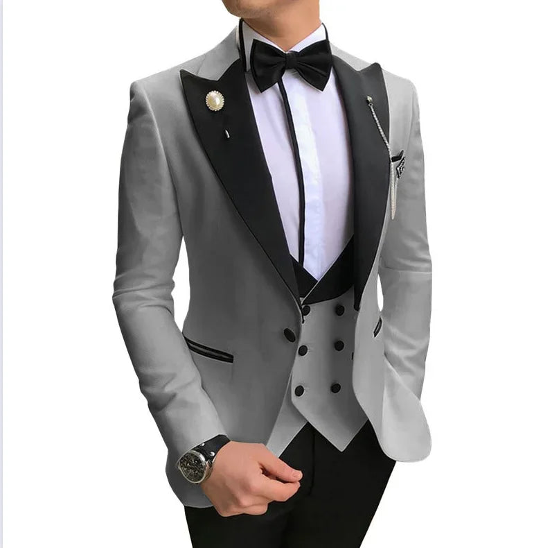 2024 Men 3 Pieces Suits For Men Custom Made Groom Groomsmen Tuxedos Wedding Men Suit Terno Masculino ( Jacket+Pants+Vest ) SHOWLU FASHION STORE