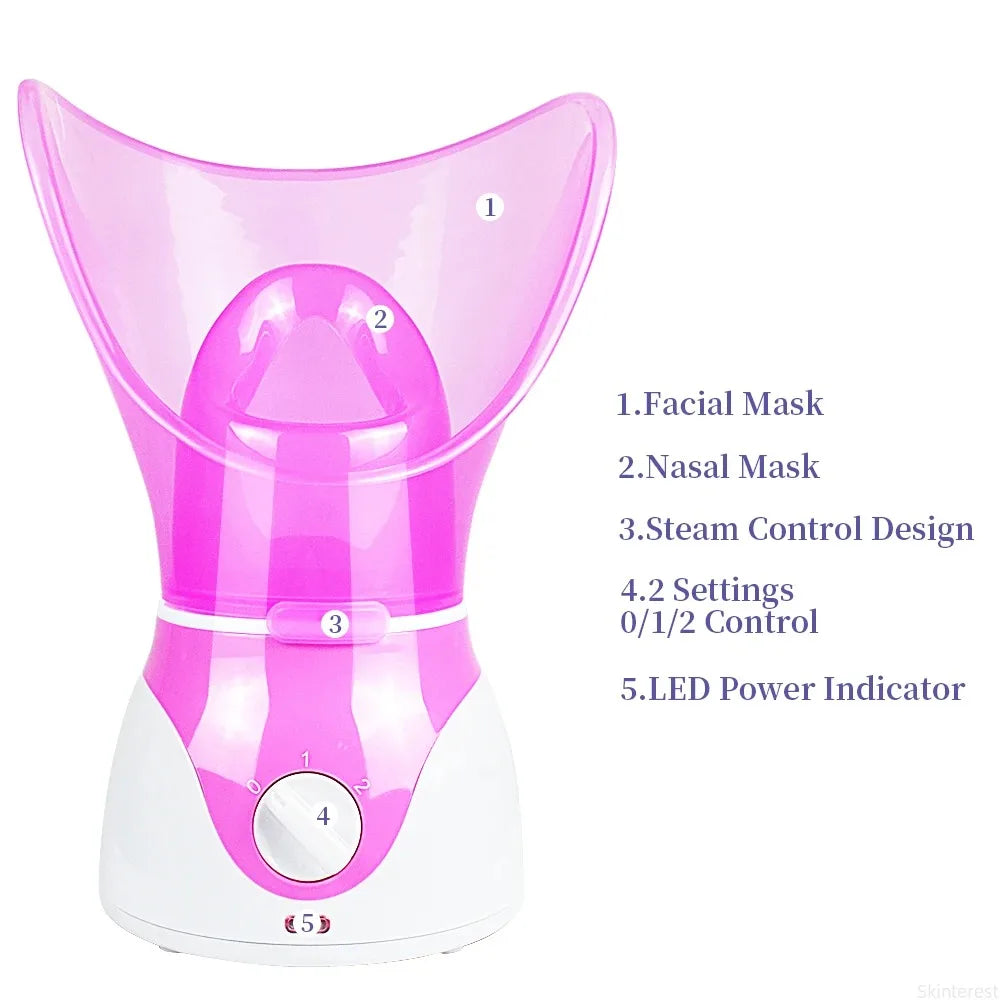 Showlu Smart General facial steamer with hot and cold spray for moisturizing and skin refreshment, shown with water tank and controls.