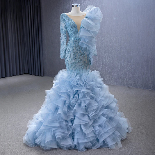 Jancember 222146 Fashion Illusion Blue Formal Evening Party Dresses for Girls