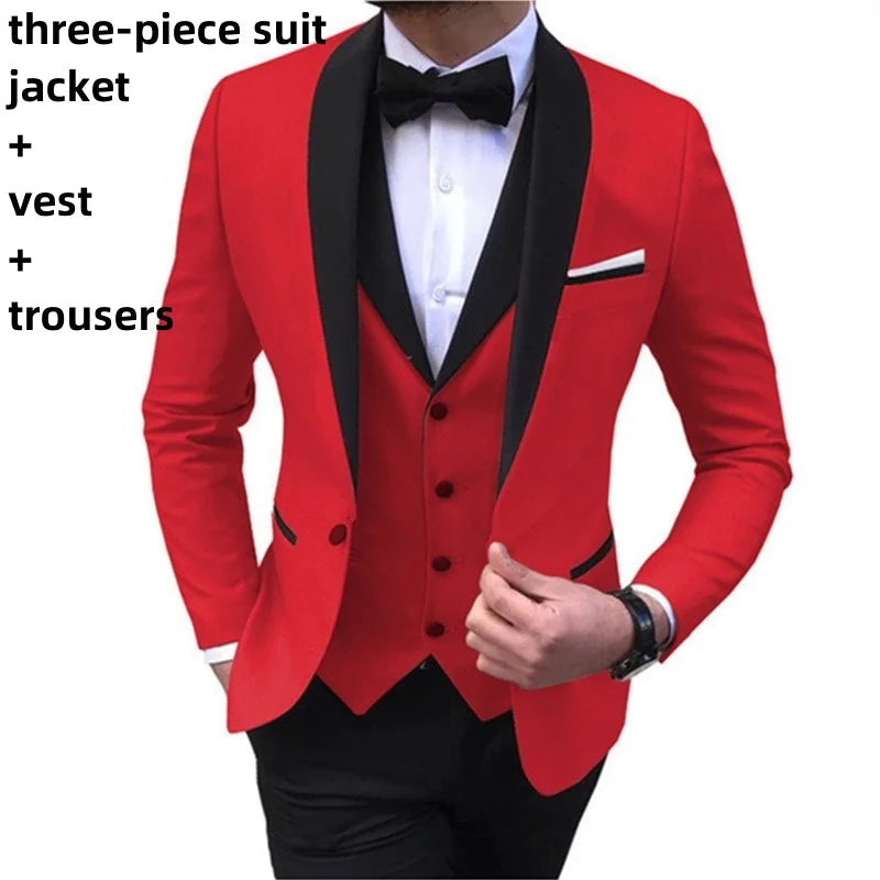 Mens Suits 3 Piece Black Shawl Lapel Casual Tuxedos for Wedding Groomsmen Suits Men 2023(Blazer+Vest+Pant) 2 Piece(Blazer+Pant) SHOWLU FASHION STORE