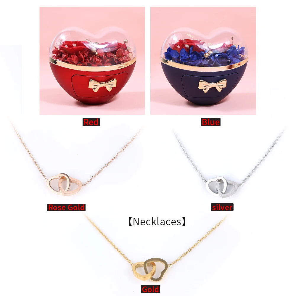 Heart-shaped jewelry box with stylish necklace gift set by Showlu Fashion, featuring elegant design and jewelry inside.