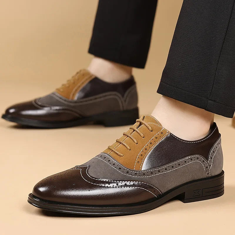 Men's leather formal shoes in British style, showcasing a retro design with a comfortable fit and large size for business casual wear.