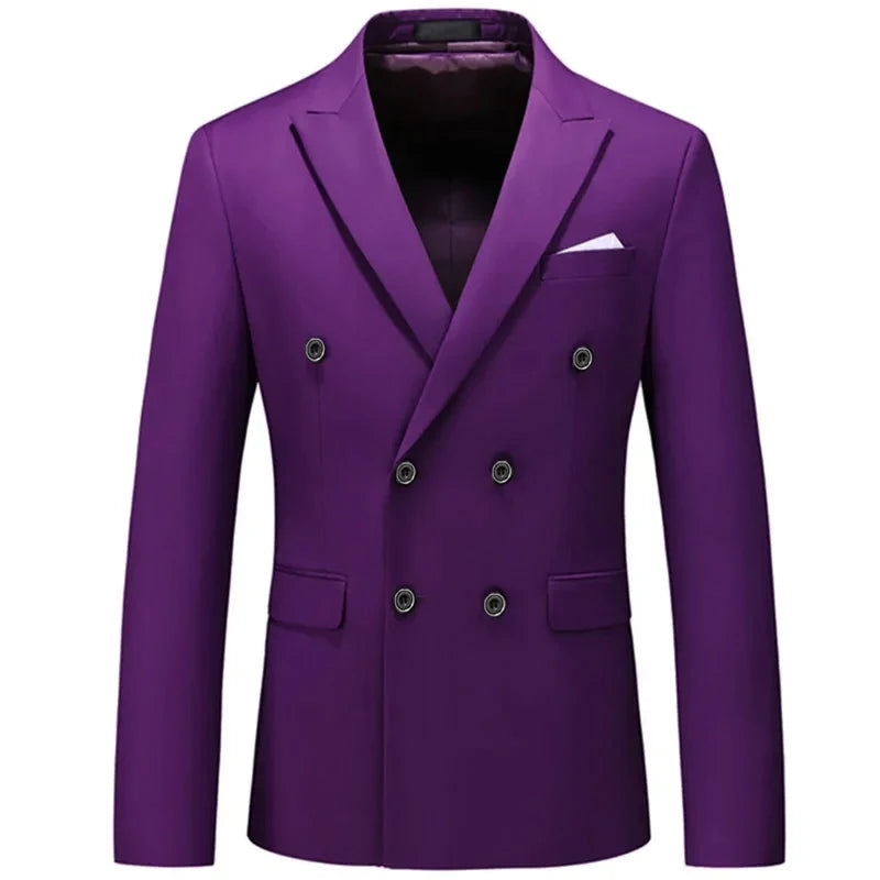 2025 Fashion New Men's Casual Boutique Business Solid Color Double Breasted Suit Jacket Blazers Coat
