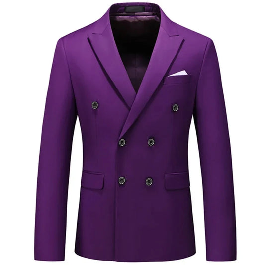 2025 Fashion New Men's Casual Boutique Business Solid Color Double Breasted Suit Jacket Blazers Coat