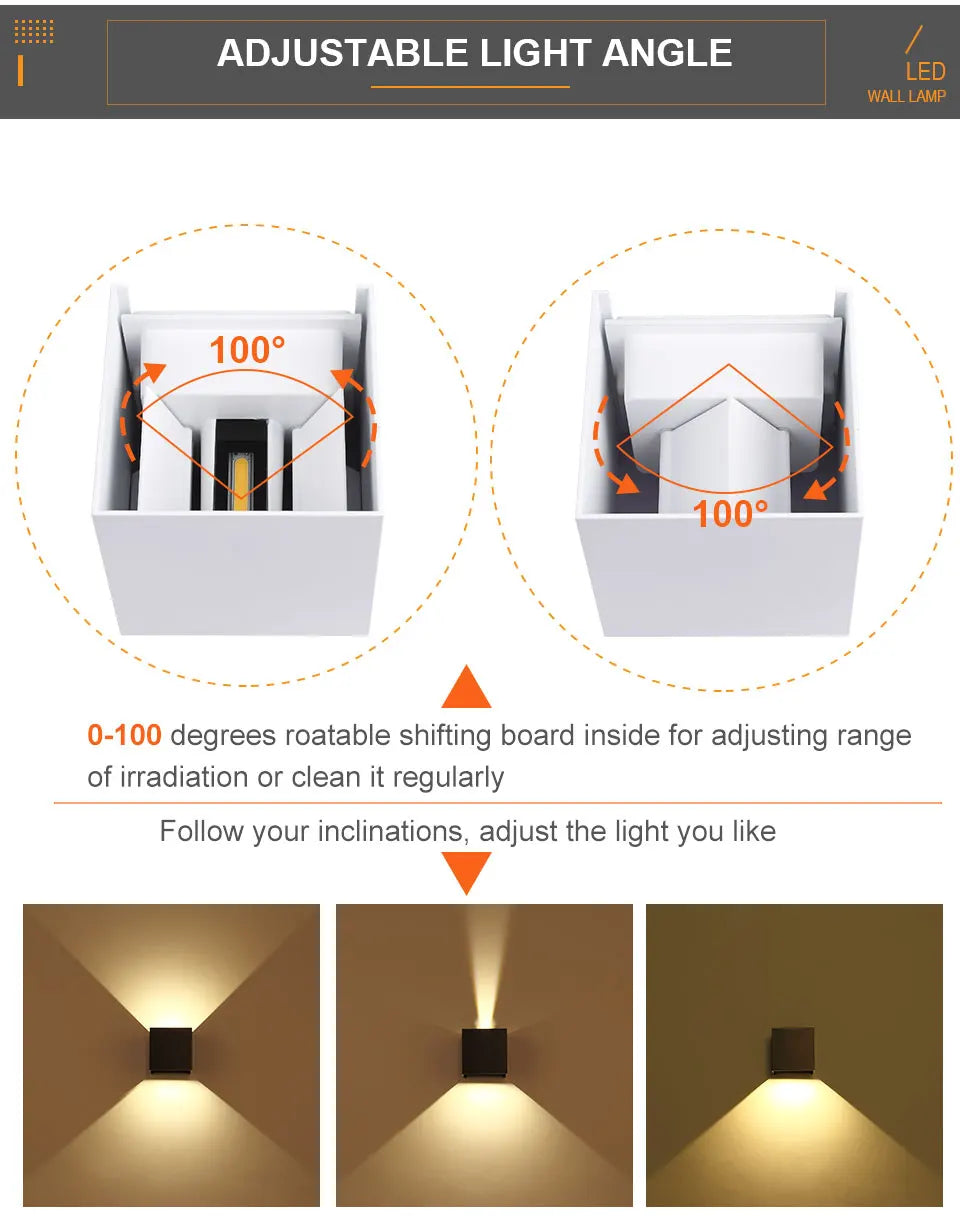 Showlu Smart waterproof LED wall light, 6W or 12W IP65 rated outdoor light illuminating exterior walls.