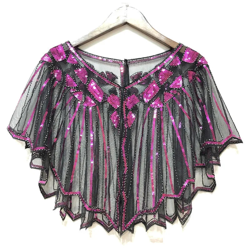 1920s retro beaded sequin flapper shawl for women, a stylish short cape with decorative beads, perfect for evening parties.