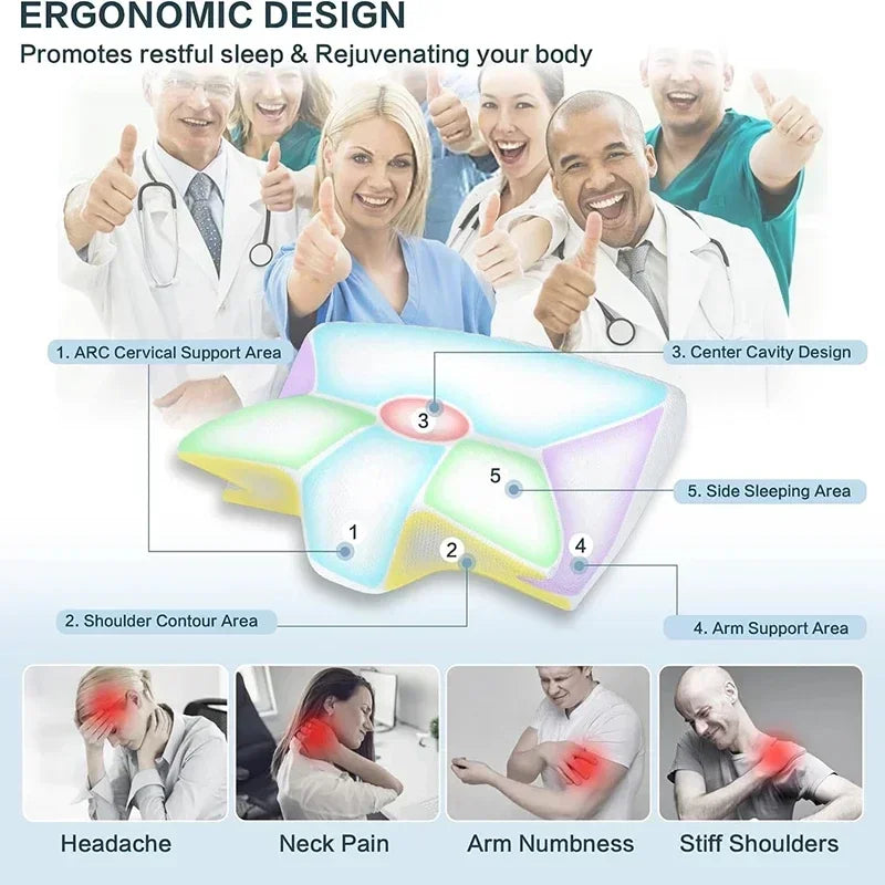 Tidesmit 2-in-1 ergonomic memory foam pillow for neck and back pain relief, with contoured design and soft fabric cover.