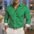 Men's striped casual shirt from Showlu Fashion Store, breathable long sleeve button-down with lapel, stylish and comfortable.