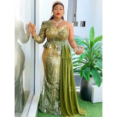 2025 Elegant Dress Women for Wedding Party Summer Autumn Africa V-neck Long Sleeve Evening Long Maxi Dress Gowns Africa Clothing