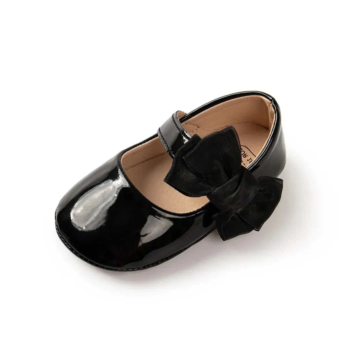 Baby girl PU leather bowknot shoes by Meckior, non-slip first walkers with cute bow detail, designed for comfort and safety.