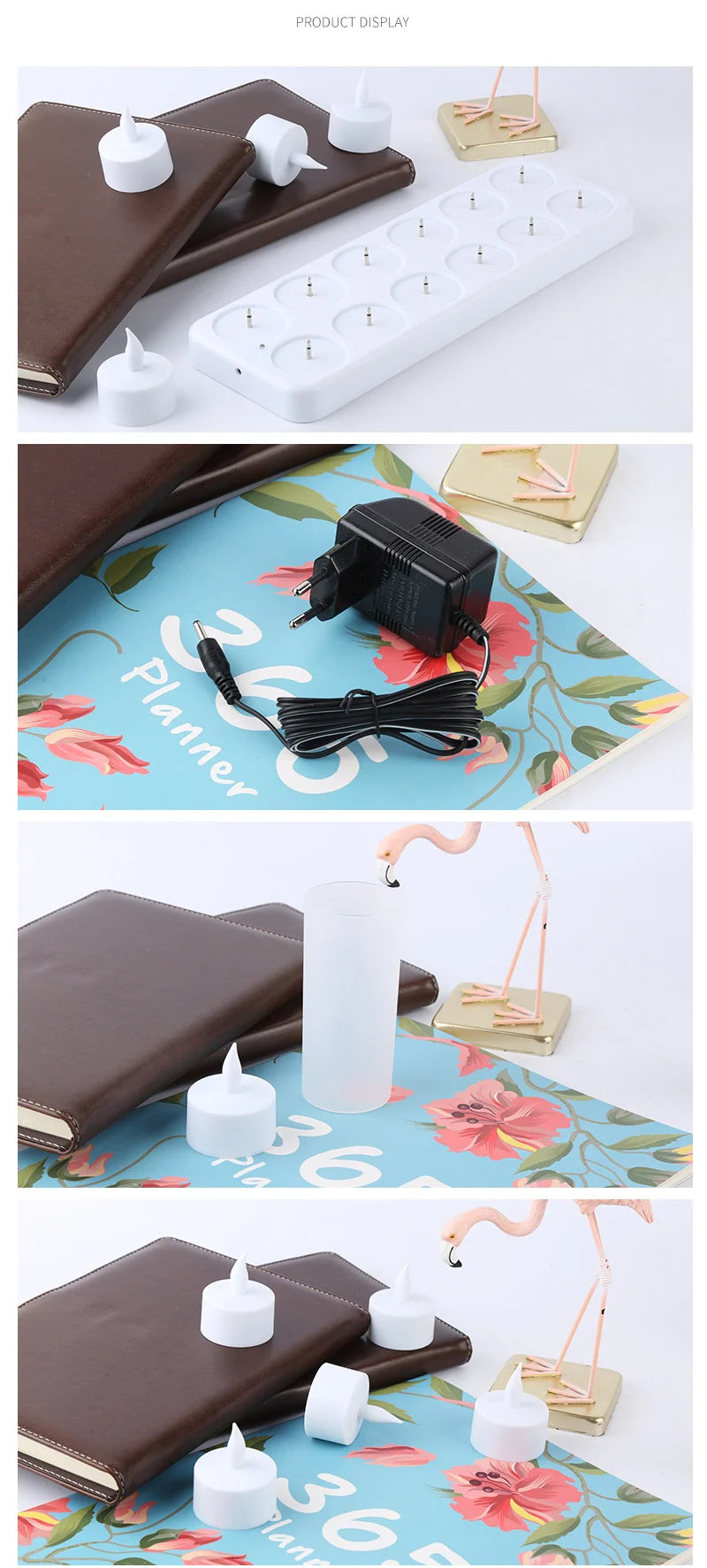 LED rechargeable candle set by Showlu Smart General, featuring realistic flickering flames and sleek black bases.