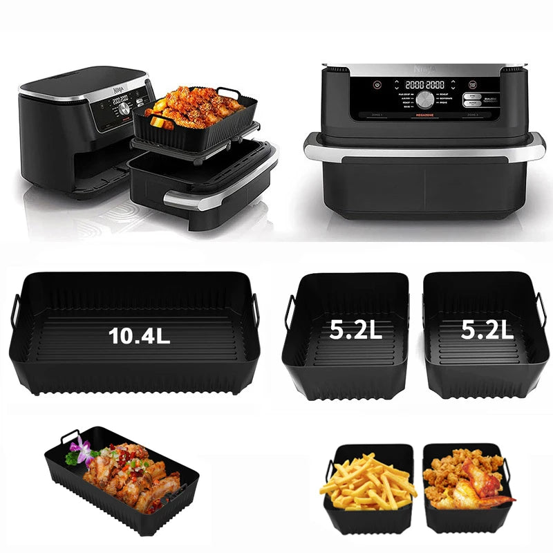 Showlu Smart General silicone air fryer basket with non-stick surface and vented design for even cooking and easy cleaning.