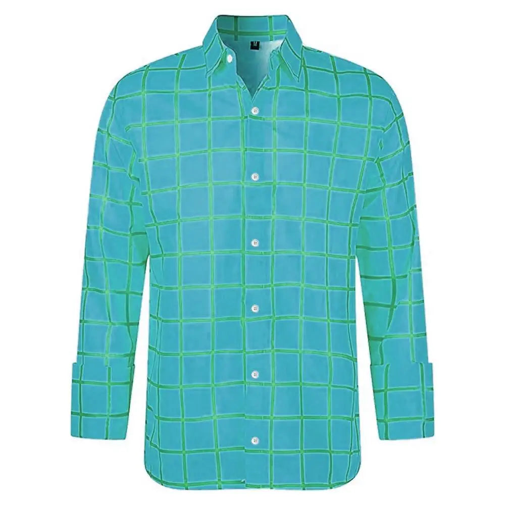 2025 men's casual plaid long sleeve shirt with 3D printed lapel, unisex summer fashion top in vibrant colors, by Showlu Fashion.