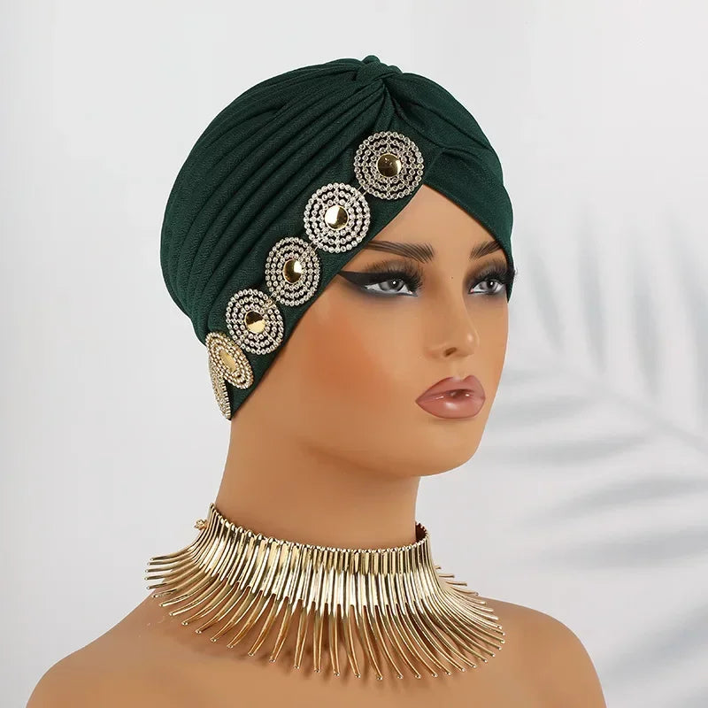 Indian Women Chemo Cap Muslim Diamonds Hijab Pleated Turban Wrap Headscarf Beanies Hair Loss Bonnet Hat Femme Turbante Mujer New SHOWLU FASHION STORE