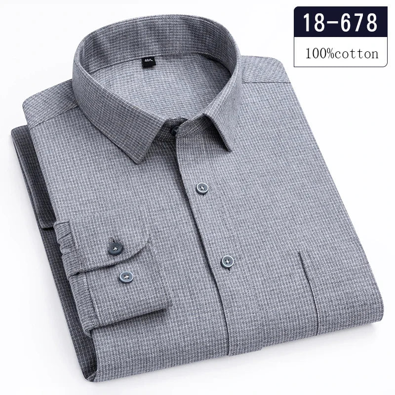 Luxury High-Quality 100% Cotton Houndstooth Full Shirts for Men Slim Fit Casual Shirt Long-Sleeve Plaid Soft Designer Clothes Ro