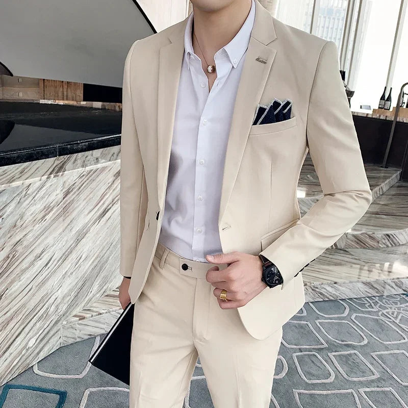 ( Blazer + Pants ) High-end Brand Formal Business Plaid Mens Suit Groom Wedding Dress Solid Color Stage Performance Tuxedo S-7XL SHOWLU FASHION STORE