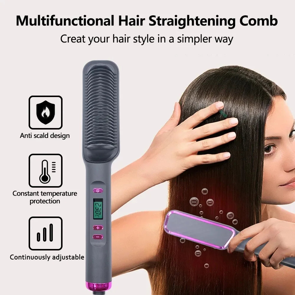 Showlu Smart General electric hair straightener comb with fast heating to 220°C, black and ergonomic design.