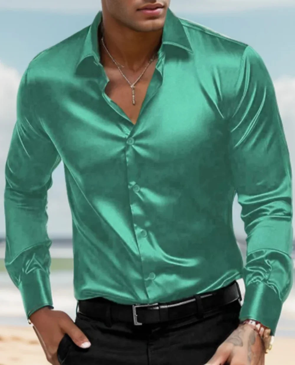 2024 New Spring And Autumn Men's Shirt Solid Color Business City Leisure Lapel Cardigan Slim Long Sleeves Tops