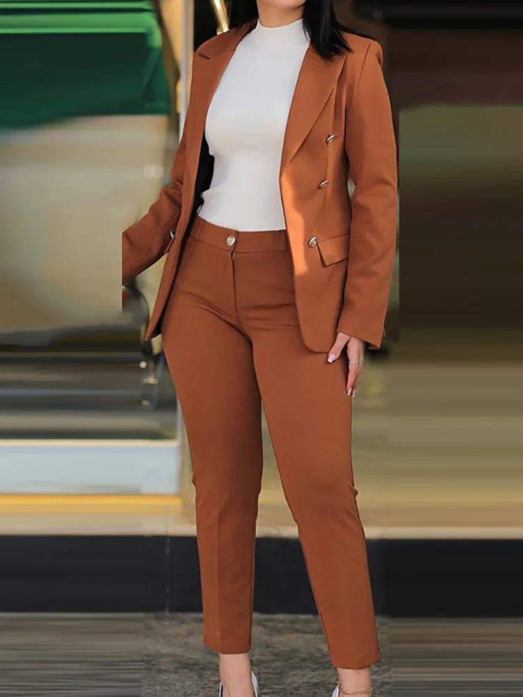 Women Two Pieces Pant Suits, Spring Autumn Loungewear Solid Fashion Matching Sets, 2023 Cardigan Top Pencil Pants Ladies Outfit SHOWLU FASHION STORE