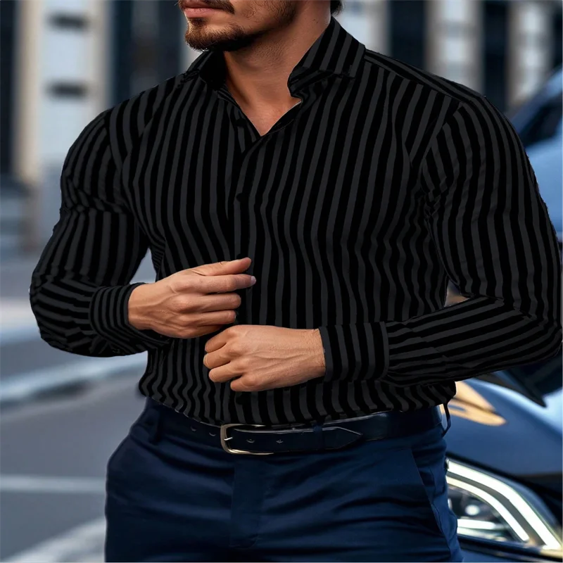 European men's striped long-sleeve casual business shirt in plus size 6XL, luxury temperament by Showlu Fashion Store.