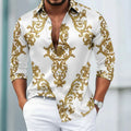 Men's long sleeve 3D vintage floral graphic shirt with European art print, modern streetwear style for autumn winter casual wear.