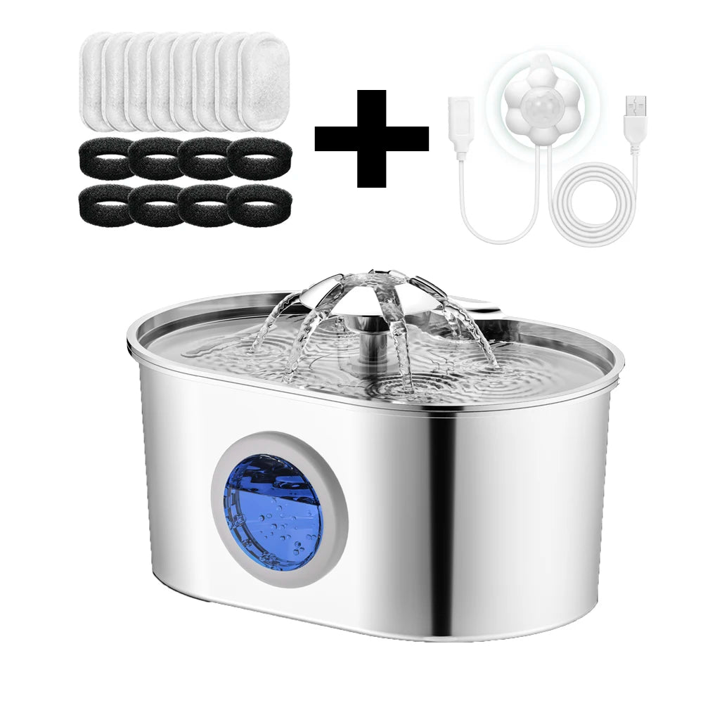 Stainless steel ZKYJ cat water fountain from Showlu Fashion Store, featuring a sleek design and ultra-quiet pet water dispenser