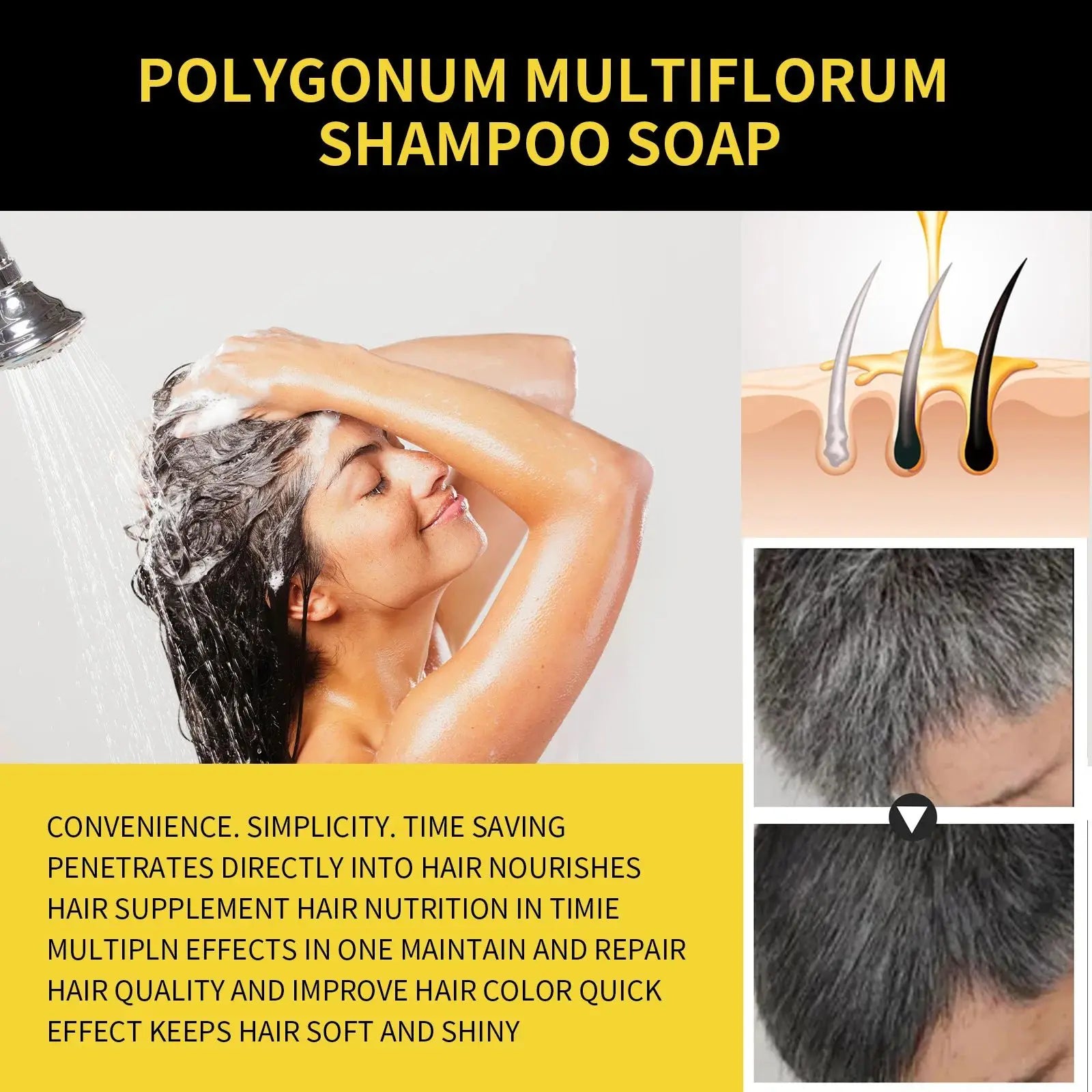 Black hair dye shampoo by Eelhoe with natural polygonum for gray hair coverage, 100ml bottle shown.