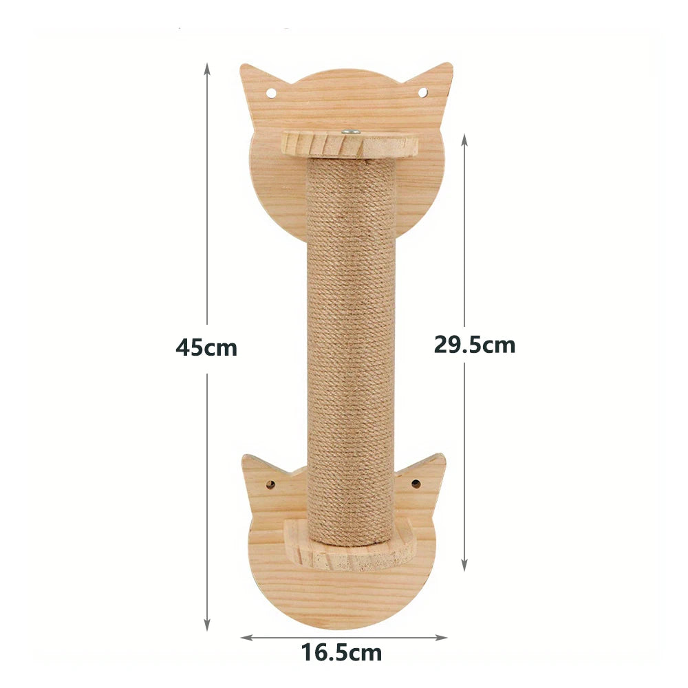 Showlu Wood Wall Mounted Cat Scratching Post and kitten tree, featuring sturdy wood construction and multiple scratching surfaces.