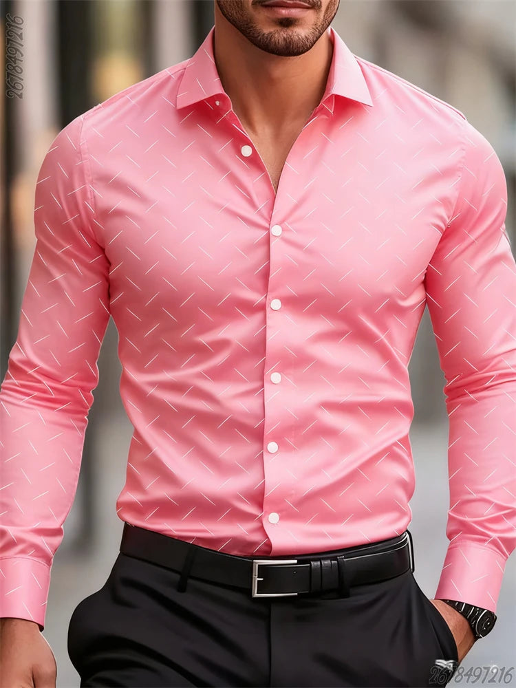 Men's long-sleeved geometric pattern shirt in 17 colors, Showlu Fashion, stylish business casual non-iron men's top