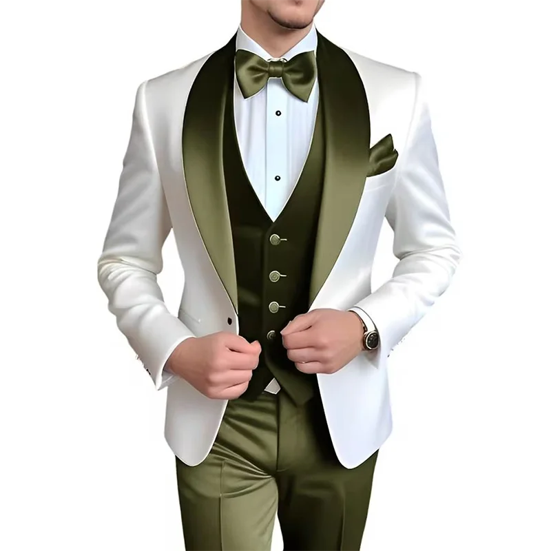 Men's blue and white 3-piece tuxedo suit with elegant design, perfect for weddings, formal events, and parties by Showlu Fashion Store.
