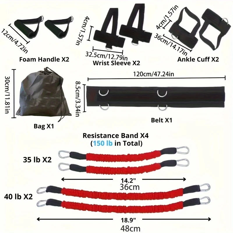 Showlu 12-piece heavy-duty resistance boxing training set for MMA, including gloves, hand wraps, and resistance bands.