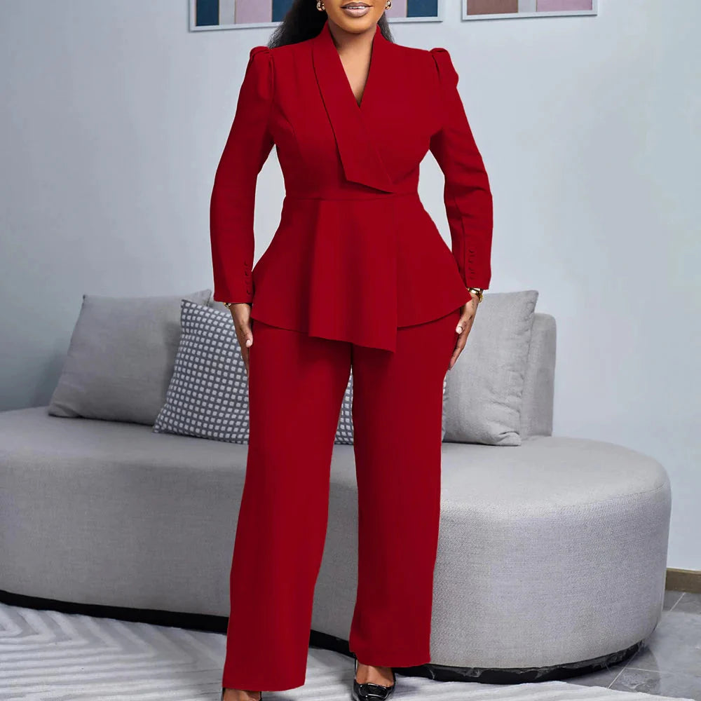 Women's wide leg pant suit by SHOWLU FASHION, stylish 2-piece office work set in elegant design, perfect for professional attire.