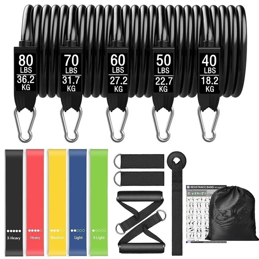 Showlu Smart General Resistance Band Pro Kit with multiple elastic bands and handles for versatile strength training and workouts.