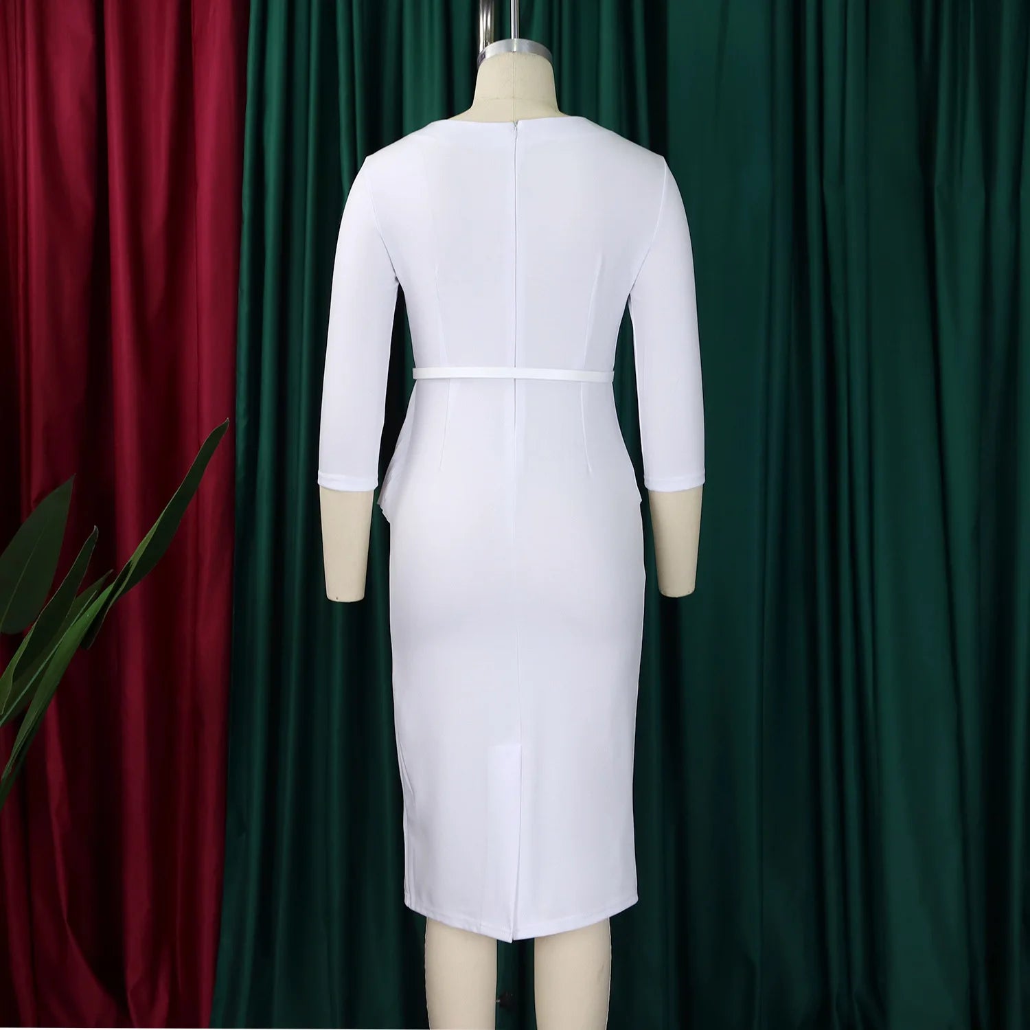 Women’s plus size spring autumn office dress with retro O-neck, high waist, 3/4 sleeves, casual slim fit, elegant party style