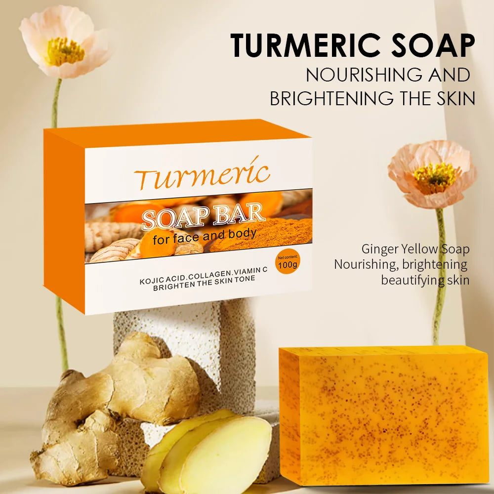 Set of 5 Showlu Fashion Store turmeric soap bars with lemon and kojic acid for natural moisturizing and exfoliating face and body skincare