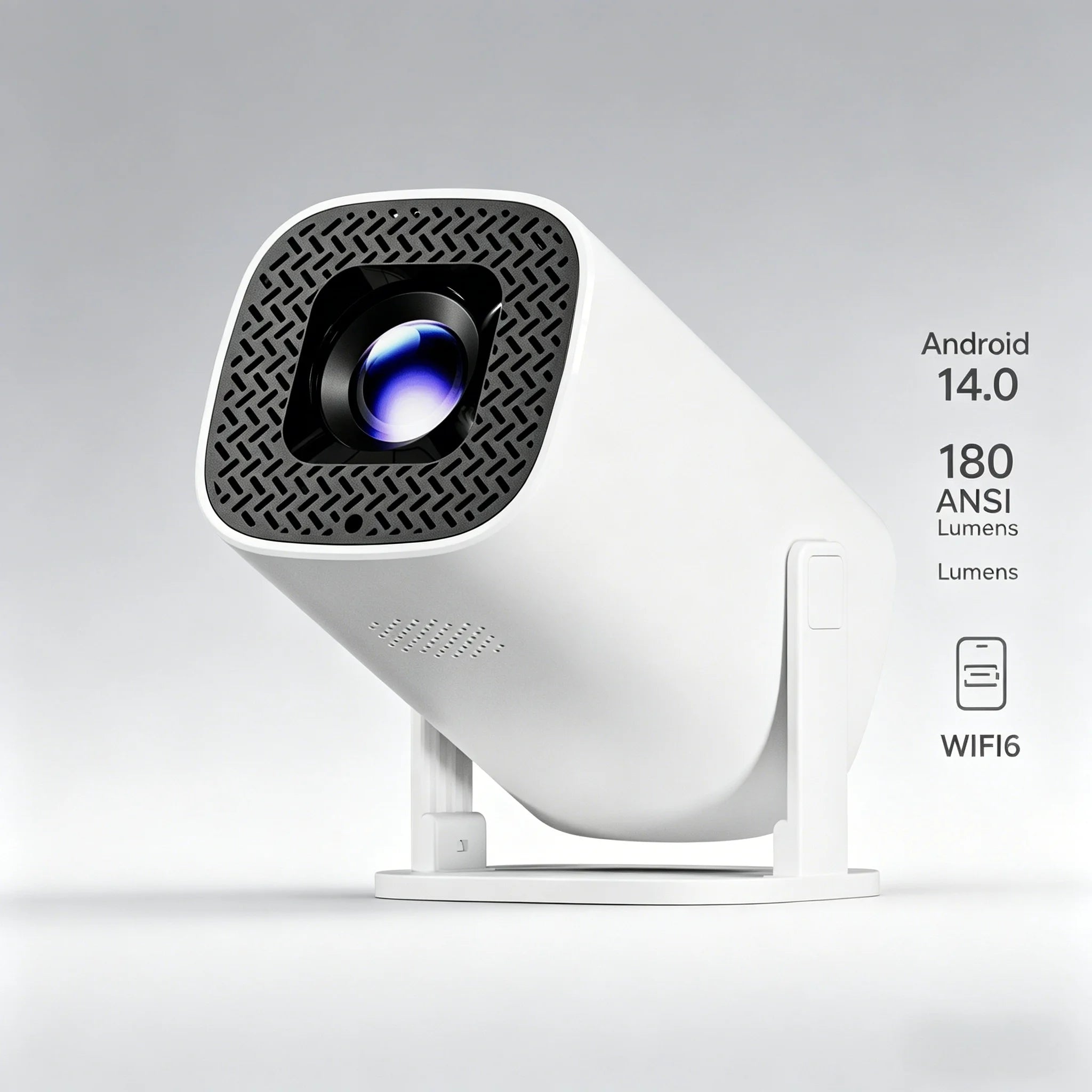 Showlu Smart P30PRO Mini Portable Projector displaying a bright, colorful home theater screen on a wall.