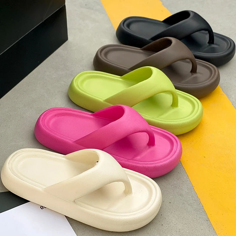 Men's thick-soled flip-flops by Showlu Fashion Store, soft, non-slip beach slippers with a stylish design and comfortable fit.