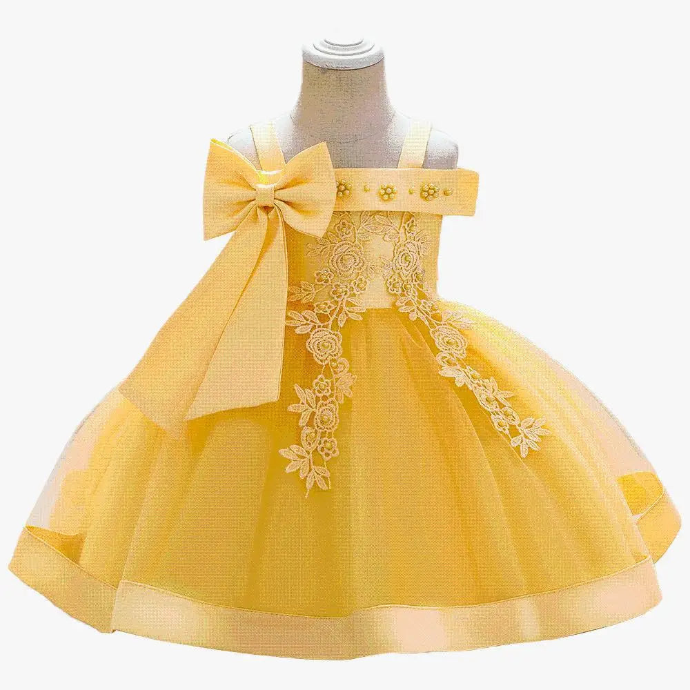 Lansihuote girls' bow embroidery ball gown, elegant wedding party dress with floral details and full skirt, by Showlu Fashion Store