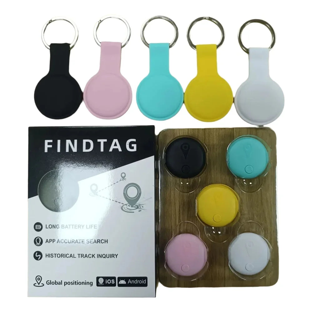 Showlu Anti-Lost AirTag tracker waterproof smart tag for pets and kids, shown attached to a collar or keychain.