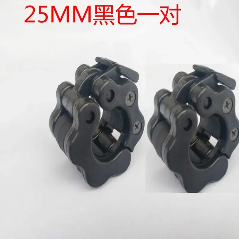 Pair of Showlu Fashion Store 25/50mm quick release barbell clamps with spin lock for weightlifting and strength training.