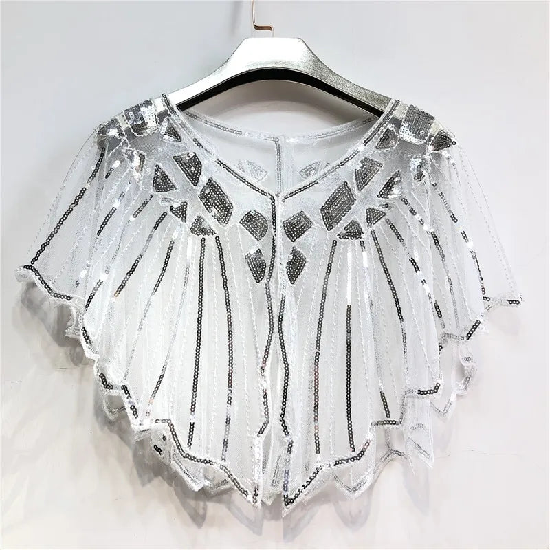 1920s retro beaded sequin flapper shawl, loose decorative short cape for evening parties, stylish outerwear for ladies.