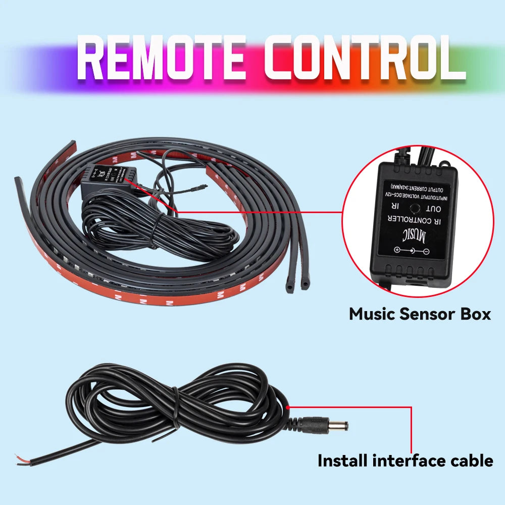 Showlu Smart General Car Underglow LED Kit with colorful LED lights installed underneath a vehicle for vibrant night illumination.