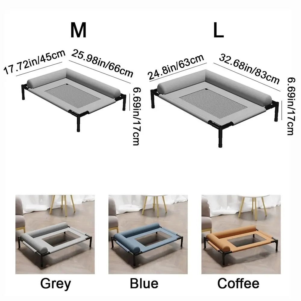 Showlu Mesh Elevated Dog Bed with breathable mesh surface, raised design, and included pillow for comfort and cooling.