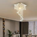 Mini crystal chandelier by Showlu Fashion Store, 7.9-inch square flush mount ceiling light with K9 crystal and stainless steel design.