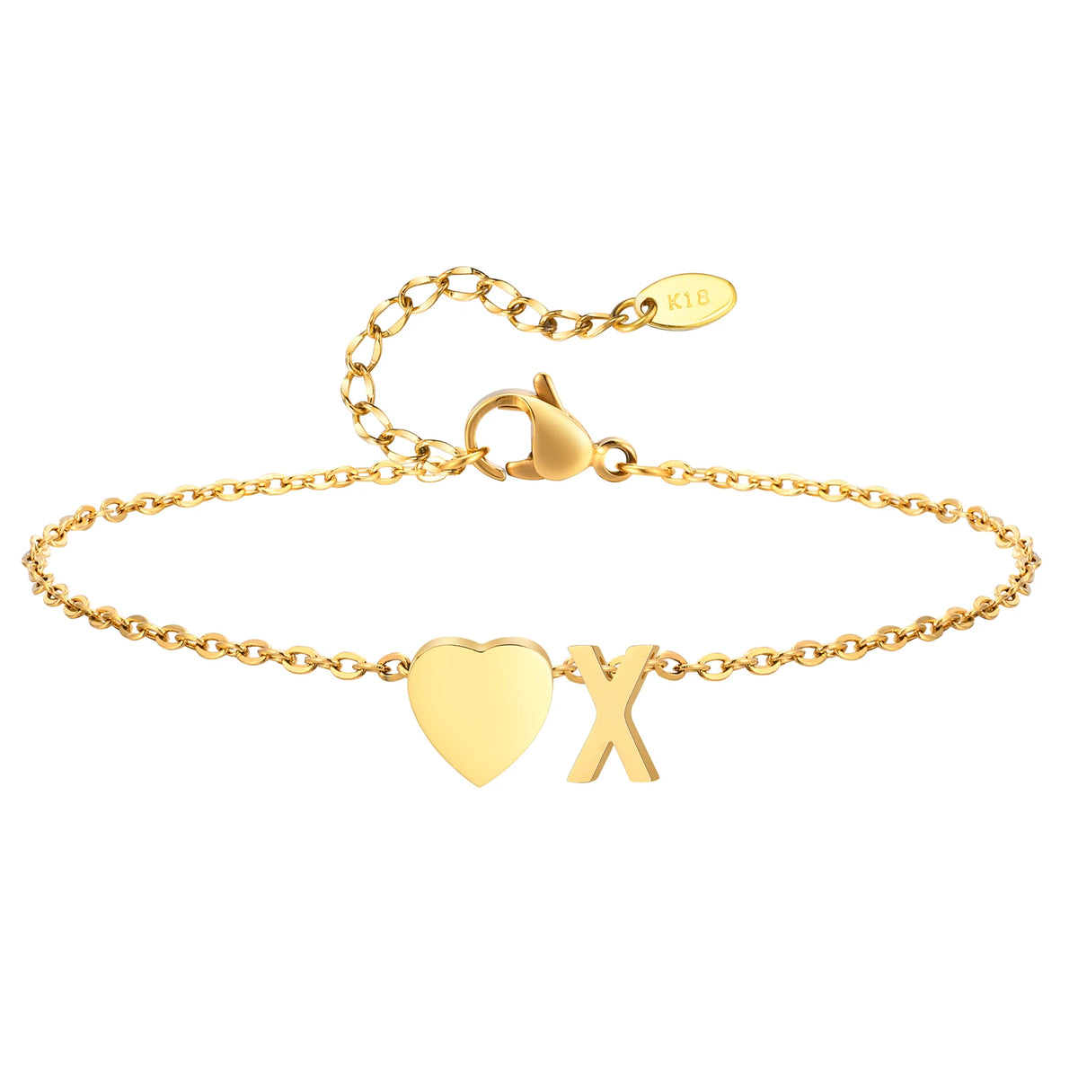 Women’s stainless steel heart initial anklet bracelet with adjustable chain, hypoallergenic beach jewelry and personalized name foot chain design.